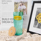 ANOTION Colored Glass Cups with Lids and Straws - 24oz Travel Coffee Mug Wide Mouth Mason Jar Iced Coffee Cup Smoothie Cup Glass Tumbler Tea Cup Clear Cute Water Cups Colorful Drinking Glasses