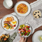 Santorini Mist Terracotta Reactive Glaze Plates and Bowls Sets, Stoneware Dinnerware Sets, Microwave and Dishwasher Safe Ceramic Dish Set Service for 4, Moonstone White