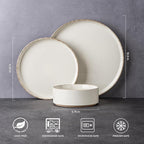 AmorArc Ceramic Dinnerware Sets for 4, 12 Pieces Handpainted Plates and Bowls Set with Rustic Terracotta Underside, Scratch Resistant Stoneware Dishes Set, Dishwasher & Microwave Safe