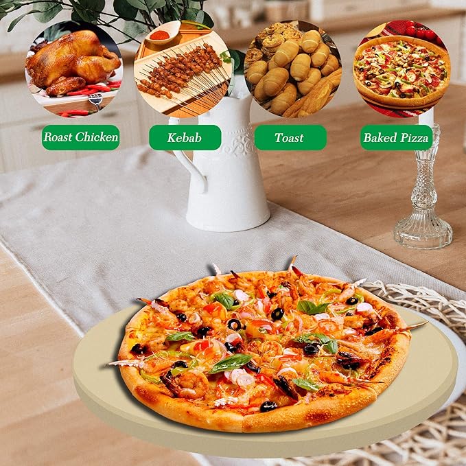 Round Pizza Stone, Heavy Duty Cordierite Pizza Grilling Stone, Baking Stone, Pizza Pan, Perfect for Oven, BBQ and Grill, Thermal Shock Resistant, Durable and Safe, 12 Inch Round, 4.6Lbs