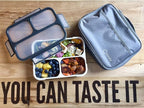 Bento Lunch Box with Bag and Ice Pack Set | Bento Box Adult Lunch Box | 3 Compartment Boxes, Insulated Bags for Work School | Containers for Teens Adults Boys Kids Lunches | Grey Black Large Kit