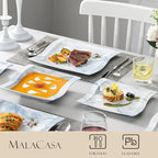 MALACASA Dinnerware Sets for 6, 30 Piece Porcelain Plates and Bowls Sets, Square Dish Set with Dinner Plate and Bowl, Cup and Saucer, Blue Dishes Dinnerware Set, Modern Dishware Sets, Series Flora