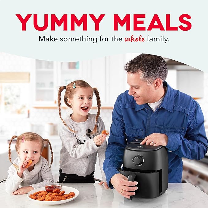 DASH Tasti-Crisp™ Electric Air Fryer Oven, 2.6 Qt., Black – Compact Air Fryer for Healthier Food in Minutes, Ideal for Small Spaces - Auto Shut Off, Analog, 1000-Watt