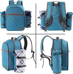 Apollo Walker Picnic Backpack Set for 2 Person with Cooler Compartment, Detachable Bottle/Wine Holder, Fleece Blanket, Plates and Cutlery Set (Teal)