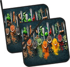 Colourful Various Herbs Pot Holders Set of 2 Heat Resistant & Non Slip Potholders, Spices for Cooking Oven Hot Pads for Kitchen Cooking Baking Barbecue