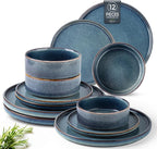 AmorArc Ceramic Dinnerware Sets, Handmade Reactive Glaze Stoneware Plates and Bowls Sets,Highly Chip and Crack Resistant | Dishwasher & Microwave Safe Dishes Set, Service for 4 (12pc)