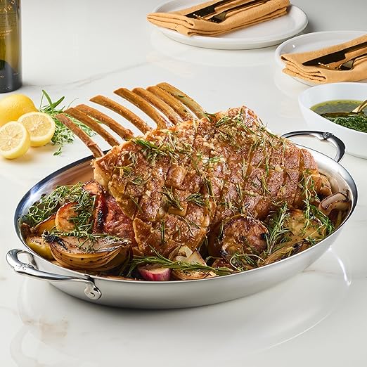 Hestan Provisions - Large Oval Roaster/au Gratin Dish, 5.5 Quart Clad Stainless Steel (17.5 x 14")