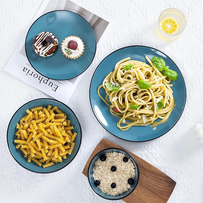 Plates and Bowls Sets for 4 - CJDC-QUELO 12-Piece Stoneware Dinnerware Sets, Ceramic Dishware Set for Indoor Kitchen Use and Formal Dining, Chip and Scratch Resistant Microwave Dishwasher Safe