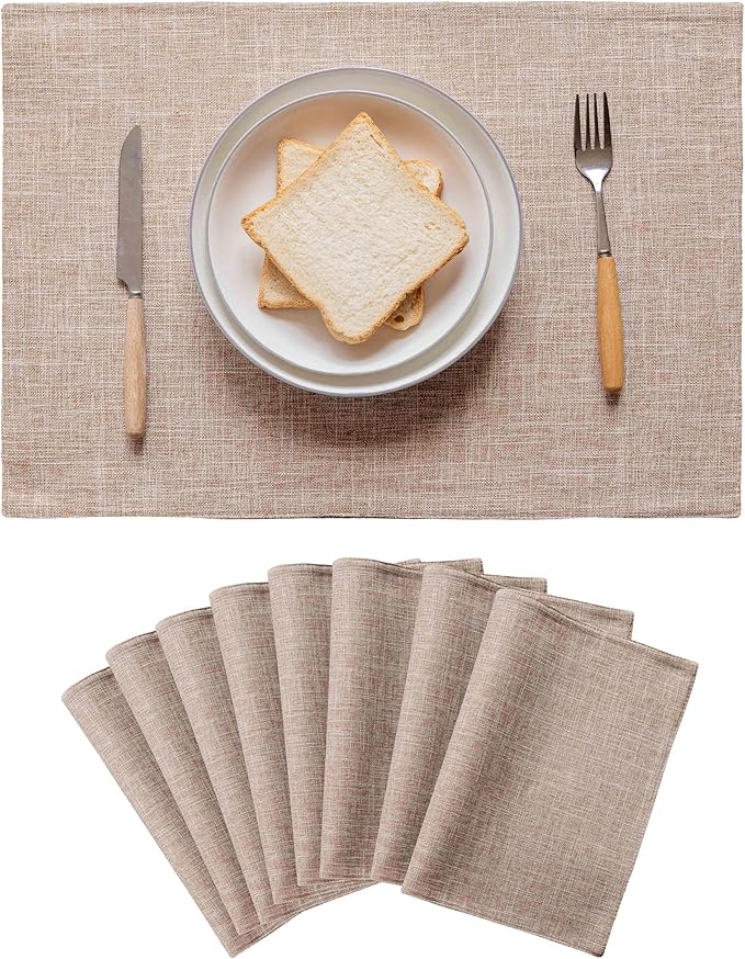 Home Brilliant Linen Place Mats Set of 8 Heat Resistant Dining Table Place Mats Cloth Placemats Kitchen Table Mats Placemat, Burlap