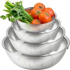 Premium 18/8 304 Stainless Steel Micro-Perforated Small and Big Colander Set of 4 with rings - 3.5-5.5-7.5-9.5 Quart Set, Self-Draining Solid Base for Pasta, Fruits, Vegetables