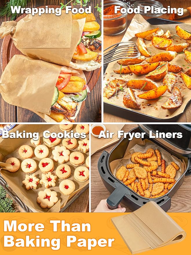 SMARTAKE 300 Pcs Parchment Paper Baking Sheets, 9x13 Inches Non-Stick Precut Baking Parchment, for Baking Grilling Air Fryer Steaming Bread Cup Cake Cookie and More (Unbleached)