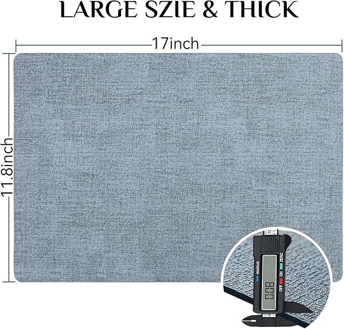 Softalker Vinyl Placemats Set of 8 - Faux Leather Heat Resistant Place Mats, 100% Waterproof Oilproof Wipe Clean Table Mats for Indoor & Outdoor Use, 17’’×12’’, Sky Blue