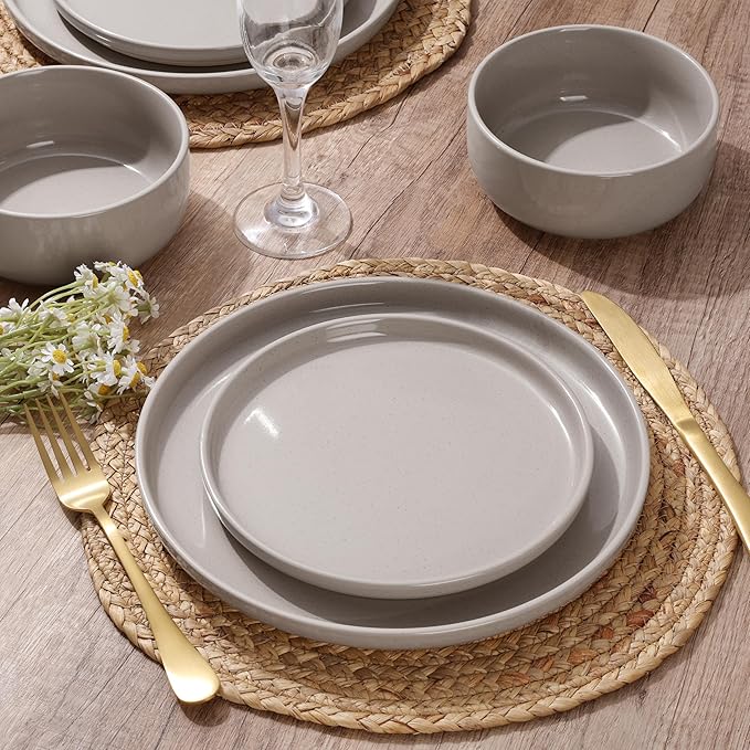 HaWare Stoneware Dinnerware Sets, 6-Piece Plates and Bowls Set for 2, Dishes Set for Home Restaurant, Speckled Cream Coffee