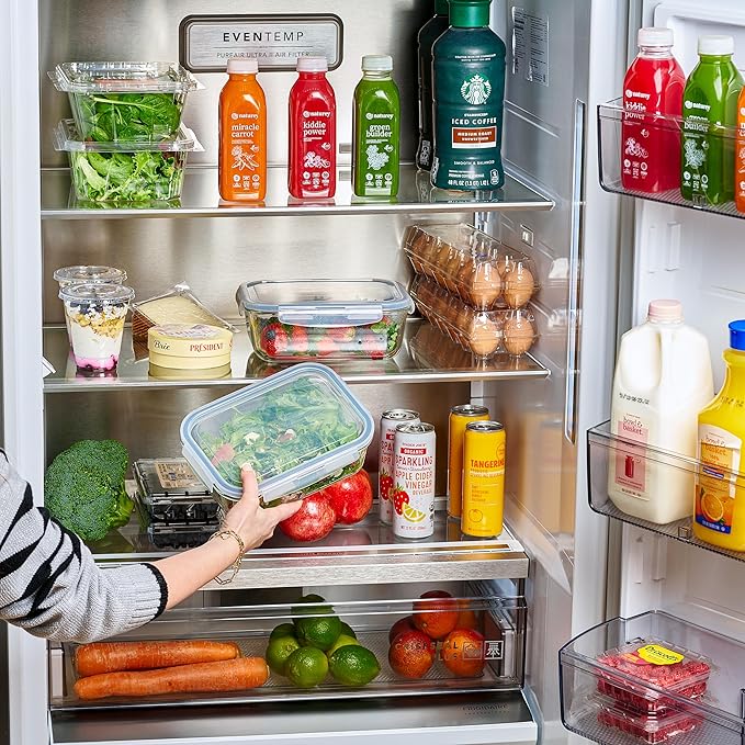 4pc Set of 8 Cup Large Glass Food Storage Containers with Lids - Airtight Meal Prep Container with Lid Lock - Freezer Microwave & Oven Safe Clear Lunch Bowl, Stackable Baking Pantry Organizer