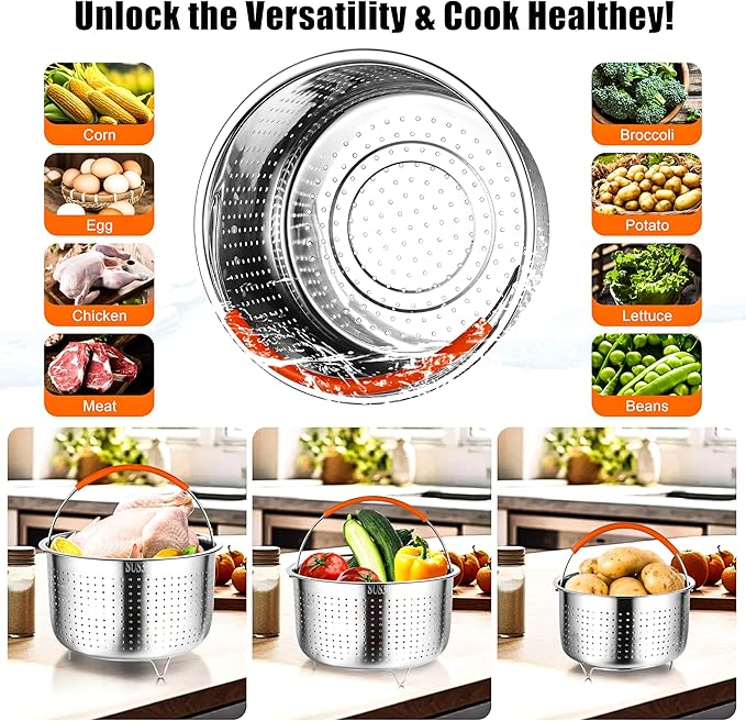GREATLINK Vegetable Steamer Basket for Pot, Instant Pot Accessories 3Qt, Stainless Steel Mesh Strainers and Colanders for Cooking Broccoli, Eggs, Pasta, Quinoa, Spaghetti (3 Qt - Steamer Basket)