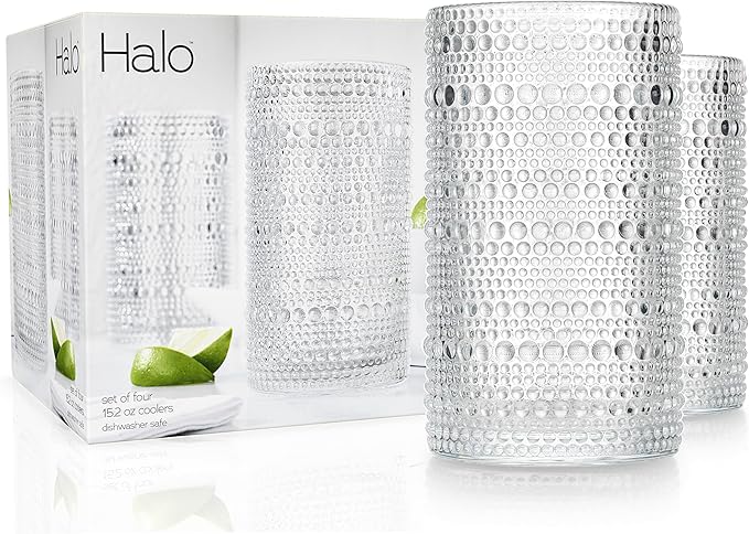 Glaver's Hobnail Drinking Glasses, Set of 4 Clear Vintage Beaded Glass Cups, 15 Oz. Cocktail Drinking Glassware Set, For Water Juice, Smoothies. Home, Dinner, Bar uses.