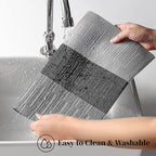 Leetaltree Grey with White Striped Placemats Set of 6 - Heat Resistant Non-Slip Place mats for Dining Table, Washable Durable PVC Vinyl Woven Table Mats（Grey Stripe, 6）