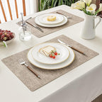 Romanstile Vinyl Placemats Set of 4-12 X 18 Inch - Heat Resistant Place Mats 100% Waterproof Oilproof Wipeable Reversible Faux Leather Table Mats for Kitchen/Dining/Party/Outdoor, Khaki