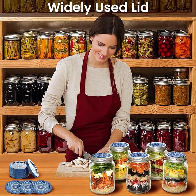 50Pcs Canning Lids Regular Mouth, Superb Canning Lids Not Easy to Rust Excellent Air Tightness, Thick Mason Jar Lids Prevent Warping - Food Grade Material (Peacock-blue)