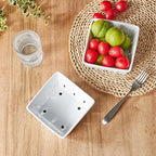 ONEMORE Berry Basket Ceramic Berry Bowls with Holes Square Fruit Bowl Berry Colander Containers for Fridge - 5.8" Fruit Basket for Kitchen Décor, Set of 2, White