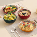 Ceramic Pasta Bowls Set - 8 inch 32 oz Serving Bowls, Set of 6, Colorful Dinner Bowls for Soup,Salad, and Pasta, Kitchen, Microwave, Dishwasher Safe, mexican, Bohemian Style