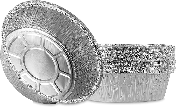 20Plasticpro 7'' Inch Round Tin Foil Pans Disposable Aluminum, Freezer & Oven Safe - For Baking, Cooking, Storage, Roasting, & Reheating, Pack of 20