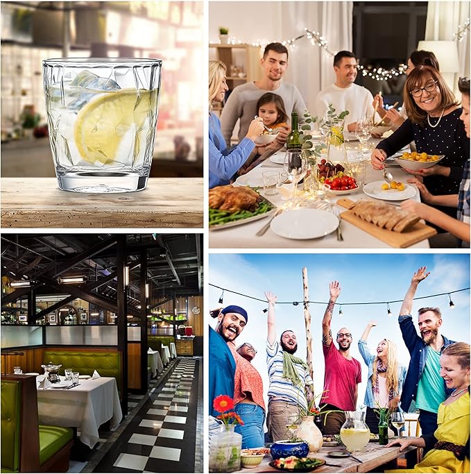 Topsky 10-ounce Plastic Water Tumblers | Set of 4 Transparent Unbreakable Drinking Glasses Clear Acrylic Reusable Juice Wine Cups for Home Picnic Party, Dishwasher Safe, Stackable (Transparent)