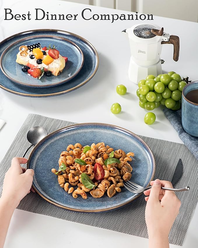 UNICASA Ceramic Large Dinner Plates - 11 Inch Dessert, Salad Plate Set of 4 for Steak, Pasta, Dinnerware Sets, Scratch Resistant - Porcelain Serving Dishes, Dishwasher & Microwave Safe (Blue)