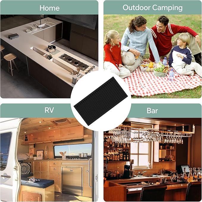 2 Pack Bar Mat, Drying Mat Household Bar Tools,Black Cocktail Bar Mat 5.9''X12''，Suitable for Bar, Outdoor Camping, Home Bar Bar Mat