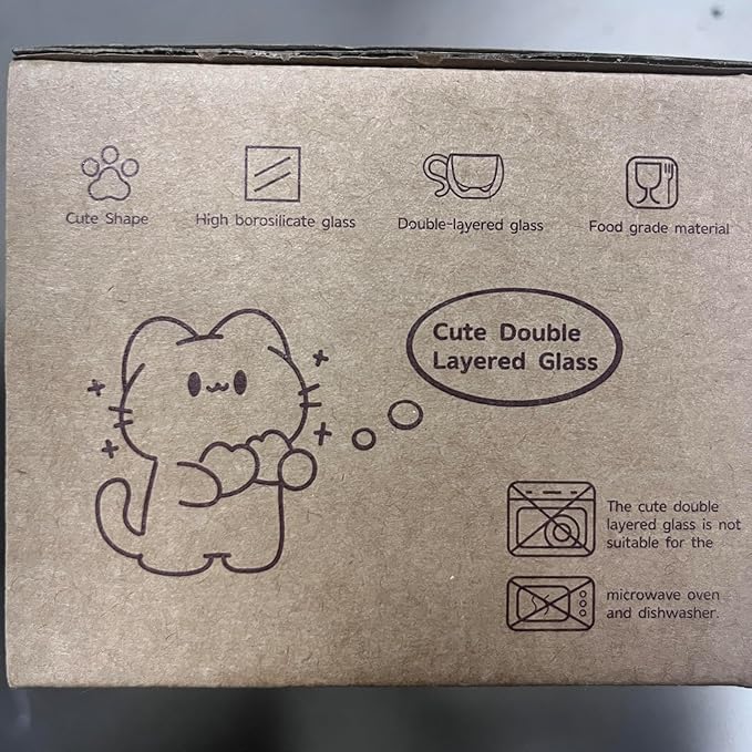 ecooe 4.4 Oz Cute Cat Double Wall Glasses Espresso Cups Set of 2, Demitasse Cups, Espresso Shots Coffee Cups Birthday Christmas Gifts for Women,Men, Mum, Kids, 130 ml (full capacity)