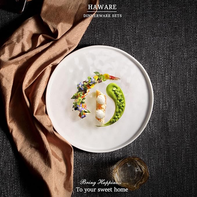 HaWare Stoneware Dinner Plates Set of 6, 10" Heavy Duty Ceramic Plate, Reactive Glaze Ripple Dinnerware for Home Restaurant, Chip and Scratch Resistant, Microwave and Dishwasher Safe, Speckled White