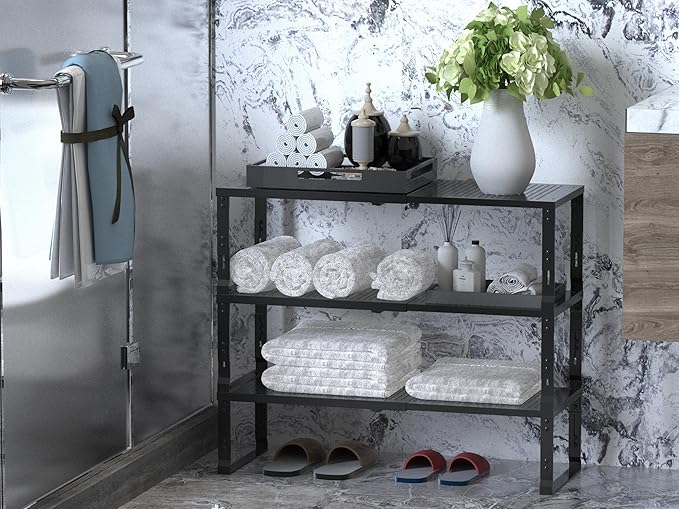 Adjustable Expanable Stackable Spice Rack Shelf Pantry Storage Organizer for Kitchen Cabinet,Countertop,Bathroom and More.Space is no Longer Limited(2Packs/Black/Large)