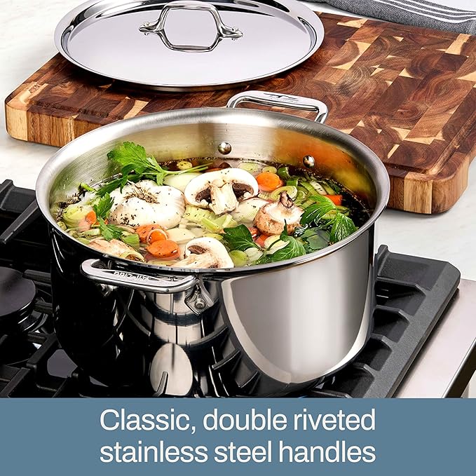 All-Clad D3 3-Ply Stainless Steel Cookware Set – 7-Piece Pots and Pans Set, Induction, Oven Broiler Safe 600F - Includes Frying Pans, Saucepans, Sauté Pan, Stockpot, Professional Cookware – Silver