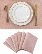 Home Brilliant Placemats Set of 8 Heat Resistant Dining Table Place Mats for Kitchen Table Party Dinner Decorations, 13 x 19 inches, Apricot Pink