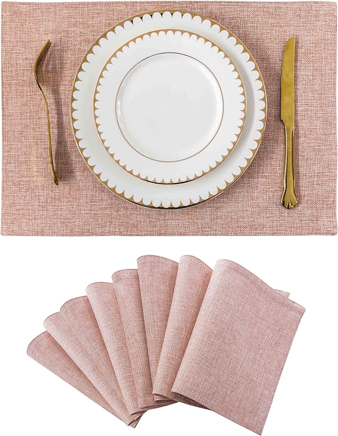 Home Brilliant Placemats Set of 8 Heat Resistant Dining Table Place Mats for Kitchen Table Party Dinner Decorations, 13 x 19 inches, Apricot Pink