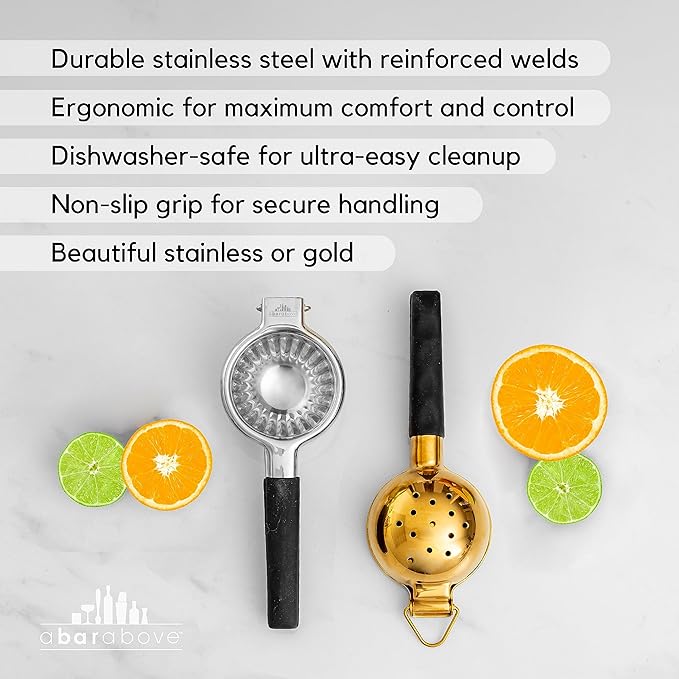 A Bar Above Premium Quality Hand Juicer, for Cocktails, Heavy Duty, Stainless Steel Juicer, Lime, Lemon, and Oranges, Citrus Juicers, for Mixologists and Bars, Fruit Juice Extractor, Gold, 3 Pack