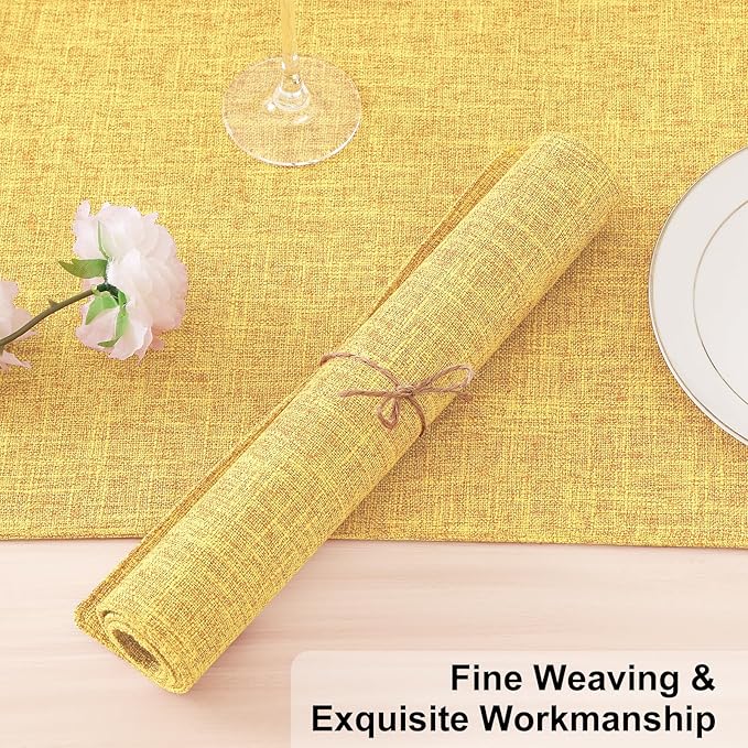 Homaxy Cloths Placemats for Dining Table Set of 8, Heat Resistant Washable Cotton Linen Blend Table Mats, Ideal for Kitchen Party Dining Decoration, 13" x 19", Mustard Yellow