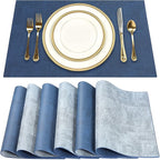 SUEH DESIGN Leather Placemats Set of 6 Reversible Table Mats Heat Resistant Waterproof No-Slip Place Mats for Dining Table Kitchen Parties