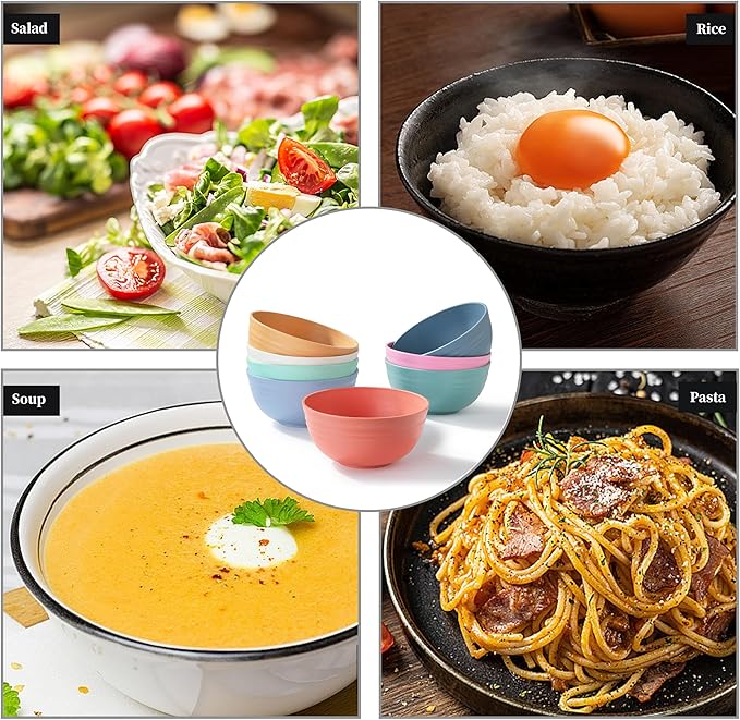 8PCS Cereal Bowl, Ohola Unbreakable Wheat Straw Cereal Bowls, Microwave & Dishwasher Safe Kitchen Bowls for Cereal, Snack, Soup, Salad and Rice, MultiColors, BPA Free, 26oz (Ser of 8)