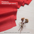 D'Moksha Homes Linen Bright Red Table Runner 48 Inches - Classic Hemstitch, 100% Pure Linen Coffee Table Runner 14 x 48 Inch Ideal for Dresser Tables - Summer, Fall and Halloween