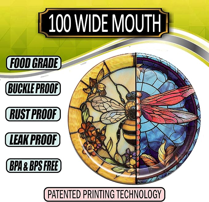 Supa Ant Wide Mouth Canning Lids (100pcs) Decorative Tin Canning Lids Wide Mouth (Glass Window) Buckle Proof and Rust Proof - Perfect Fit Can Lid for Mason Jars Canning Supplies