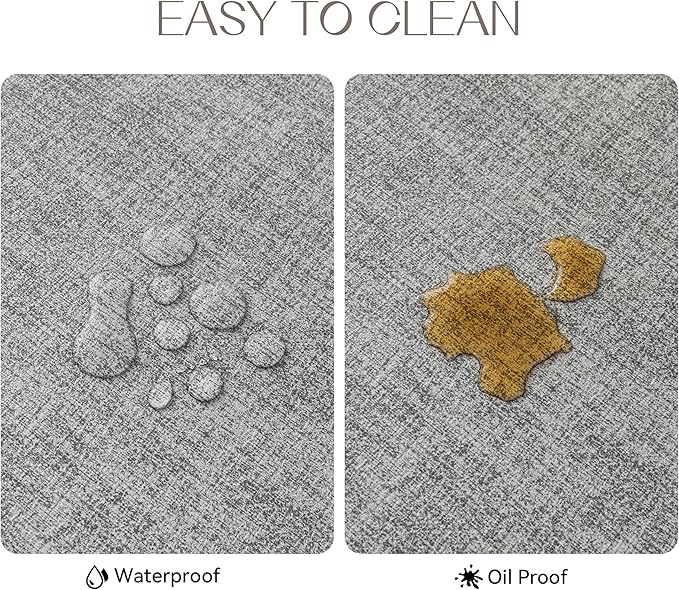 Romanstile Vinyl Placemats Set of 6-12 X 18 Inch - Heat Resistant Place Mats 100% Waterproof Oilproof Wipeable Reversible Faux Leather Table Mats for Kitchen/Dining/Party/Outdoor, Light Grey