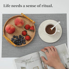 Leetaltree Grey Placemats, Heat Resistant Non-Slip Place mats for Dining Table, Washable Durable PVC Vinyl Woven Table Mats (Set of 16)