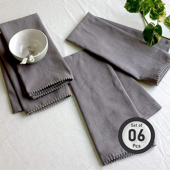 Hand Towels 100% Cotton Solid Kitchen Dish Cloths 18"x 28", Grey, Pack of 6 Decor Kitchen Hand Towel Reusuable Dish Towel for Cleaning & Drying Tea Towels Set with Hanging Loop