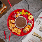 Lallisa Electric Fondue Pot Set, Chocolate Fondue Kit, Electric Fondue Maker, detachable Serving Trays with 4 Roasting Forks, gift Set for Date Night House Warming Melting Parties (Red)