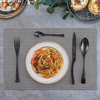 Lemeya 24-Piece Black Silverware Set for 6,Heavy Duty 18/10 Stainless Steel Cutlery Set with Forged Stand Knife,Modern Flatware Utensil Set,Forks Spoons and Knives Set,Mirror Polished,Dishwasher Safe