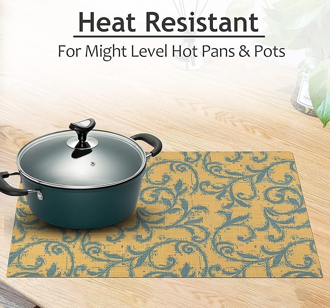 Ruvanti Placemats 100% Cotton 13x19 Inch, Dining Table Placemats Set of 6, Modern Place Mats for Dining Table Decor, Kitchen & Table Linens, Coffee Mat for Christmas Dinners - Vine Spirals