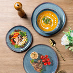 AmorArc Ceramic Dinnerware Sets,Handmade Reactive Glaze Stoneware Plates and Bowls Set,Highly Scratch Resistant | Dishwasher & Microwave Safe,Service for 4 Dishes Set - Reactive Blue(12pc)