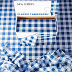 Exquisite Party Solids 54 Inch X 300 Feet Blue Gingham Plastic Table Cover Roll in A Cut - to - Size Box with Convenient Slide Cutter. Cuts Up to 36 Rectangle 8 Feet Plastic Disposable Tablecloths