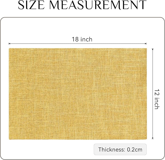 Softalker Faux Linen Placemats Set of 6-12 x 18 Inch, Heat Resistant Double Layered Durable Burlap Farmhouse Place Mats, Non-Slip Washable Rustic Table Mats for Dining, Kitchen, Party（Yellow